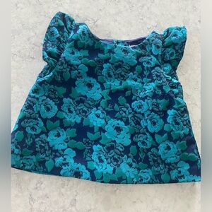 Janie and Jack 2T Floral little girls fancy top blue satin brocade Party outfit